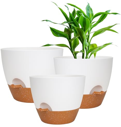 Vaso da fiori da 25/23/20 cm, con sistema di irrigazione, per orchidee, per interni con sottovaso, grande vaso per piante in plastica per giardino ed esterni