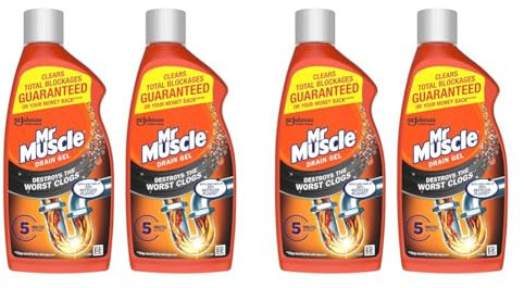 Mr Muscle Drain Unblocker, Sink & Drain Cleaner, Fast Acting Heavy Duty Drain Gel, Dissolves Clogs, Works 3x Better Than Bleach, Safe for All Pipes, Duo Pack (2 x 500ml) (Pack of 2)