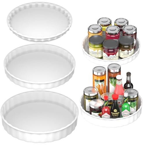 JESIFFY 3 Stück Lazy Susan drehteller Organizer Kühlschrank 26cm+24cm+22cm, drehplatte kühlschrank Rondell Organizer Gewürzhalter, Küchen Organizer Gewürzregal drehbar für Gewürze Joghurt, Weiß