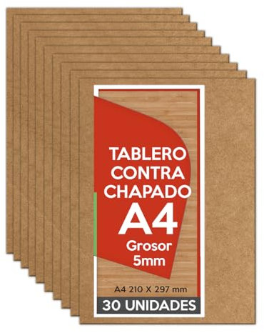 Planetacase - Tablero Madera Contrachapado A4 210x297 x 5mm (30 paneles) - Tableros para Bricolaje, Manualidades, Corte Láser, Marqueteria Artesanía - Madera