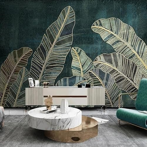 LUXINSHISU Papier peint mural 3d salon vert foncé feuilles de bananier chambre à coucher peinture autocollante murale d'arrière-plan