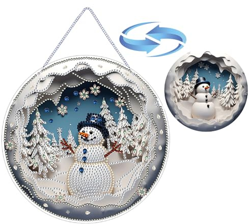 DIY Diamond Art Painting Ornament Kit, Weihnachten Schneemann 5D Special Shaped Strass Hängende Kranz Kits Diamant Kunst Acryl Fenster hängende Kits für Home Window Decor-04-Snowman