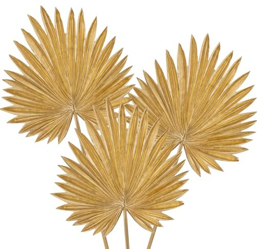 Briful 25.6 Tall Artificial Palm Leaf Plants, 3PCS Fake Plants 11.8 Large Gold Palm Leaves Stems, Decorative Artificial Plants for Tall Vase Floral Arrangements Home Kitchen Decor