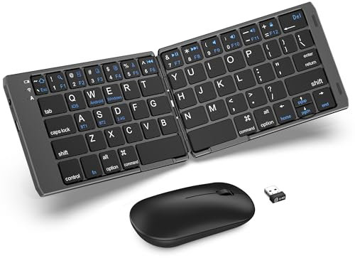EDJO Folding Wireless Keyboard Mouse Combo with Phone Holder, 2.4G & Bluetooth, USB-C Rechargeable, Quiet Typing, Portable for Windows, Android, iOS, Mac OS