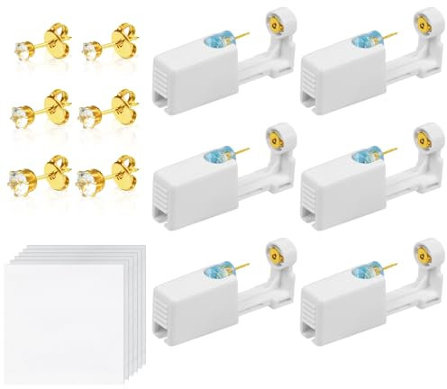 Aucuu 6 Stück Ohrlochstechpistole, Ohrloch Stecher, Steril-Steril Sicherheits Ohrlochpistole, Piercing Pistole mit Ohrstecker, Schmerzfreies Selbst-Piercing-Werkzeug
