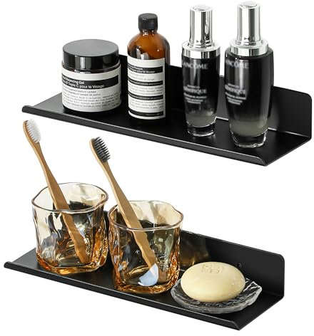 SAYAYO Etagere Murale Noir Lot de 2, 30CM Tablettes Flottantes en Aluminium Montage à Vis, Etagere Fixation pour Chambre, Salle de Bain, Cuisine, Salon, Bureau, Tablette Murale Gain de Place