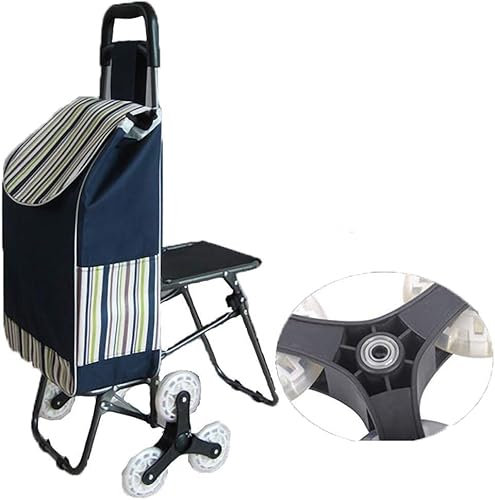 Trolley Trolley Tragbarer Dreirad-Klapp-Einkaufswagen Leichter Treppensteigwagen Mit Abnehmbarer Wasserdichter Tasche Für Wäsche, Lebensmittel Und Markt (Blau)