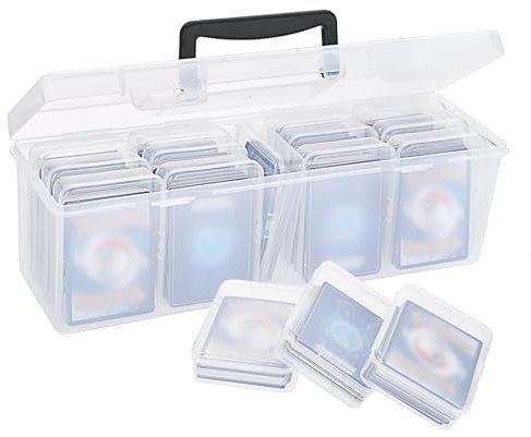 BSTKEY 1 Pc Plastic Trading Card Storage Box with 13 Pcs Small Card Boxes, Clear Sport Card Container Portable Gaming Card Organzier Case Collectible Card Storage with Handle (Card Not Included)