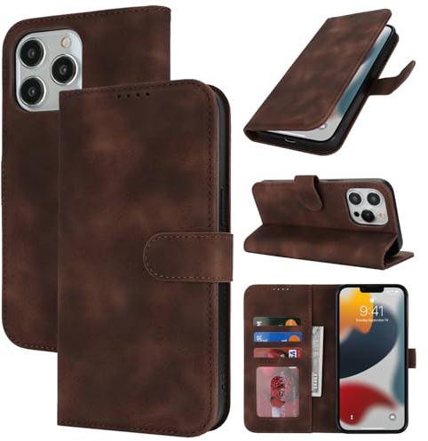 Zouzt Wallet Case for iPhone 13 Pro (6.1), Card Holder, Dark Brown | Premium PU Leather, Shockproof TPU Shell, Magnetic Closure, Feels Good in The Hand, Anti-Fingerprint, Flip Folio Phone Cover
