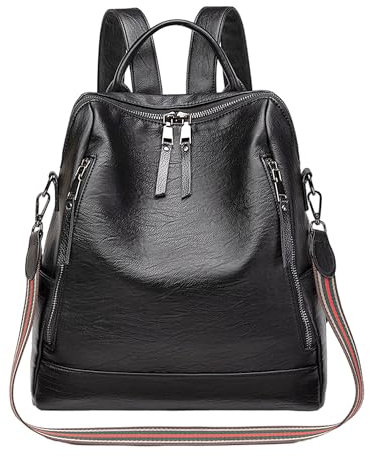 Mabecol Damen Rucksack PU Leder Multifunktional Anti-Diebstahl Wasserdicht Große Kapazität Umhängetasche Handtasche für Schule Arbeit Reisen Freizeit Modischer Rucksack (Schwarz)