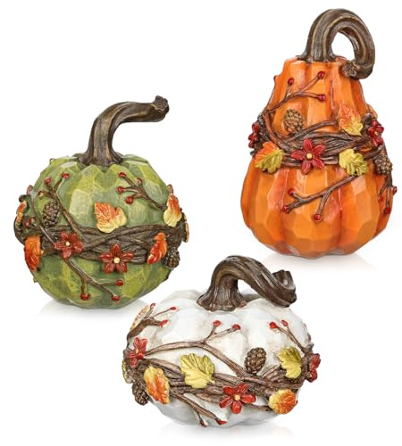Arborus Herbst Deko Kürbis zum Basteln Kunststoff Kürbisse Set Tischdeko | Künstliches Kürbis Modell aus Harz Herbstliche Dekoration Künstliches Gemüse Kürbisse für Thanksgiving Halloween Innen