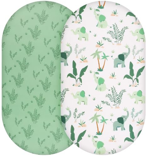 Yukkidds 2er Pack Baby Spannbettlaken Spannbetttücher 81 x 41 cm Elastizität Atmungsaktiv Mikrofaser Matratzenbezug Laken für Kinderbett Beistellbett Babybett, Elefantengrün