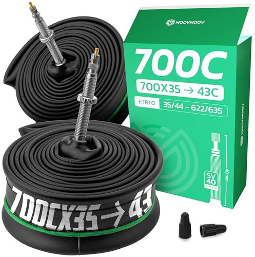 Cámara de Aire 700Cx35-43 (ETRTO 35/43-622) x2 - Válvula Presta 40mm con Obús Desmontable - Compatible con Bicicleta de Carretera/Gravel 28 Pulgadas - Alta Resistencia y Elasticidad MOOVMOOV