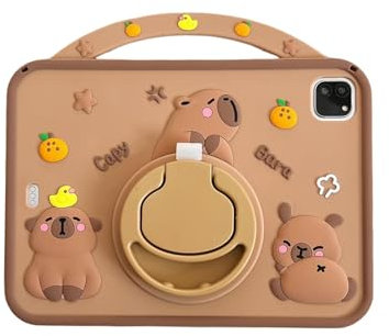 Custodia in Capybara per Bambini Compatibile con iPad Air 11 Pollici di 6a Generazione M2 2024 / Air 5a/4a Generazione 10,9 Pollici 2022/2020, con Supporto per Impugnatura Rotante a 360°, Portamatite