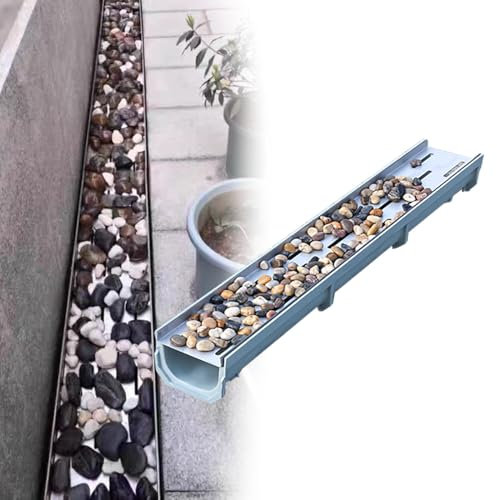 EXCLURA Drain Cover U Shape Patio Channel Trench Drain System, Stainless Steel Grate Cover + Resin Material Channel Drain, Stones Pebbles Fill Channel Grill Kit(60X11x6cm(23 5/8 x 4 3/8 x 2 3/8))