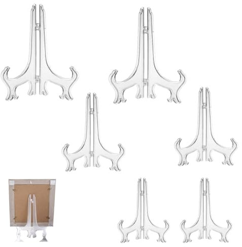 TFSYLISA Lot de 6 Support de Chevalet en Plastique Support d'Assiette Pliable Transparent Support Assiette Decorative pour Mariages événements Expositions Bureaux Décoration