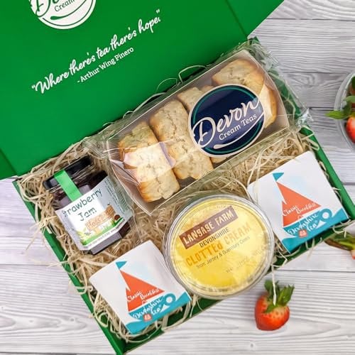 Gluten Free Devon Afternoon Tea For 2 | Cream Tea Hamper, 4 GF Scones, Jam, Clotted Cream Gift Set | Hamper Gifts For Women, Food Hampers for Men | Birthday, Anniversary, Christmas, Cheer Up