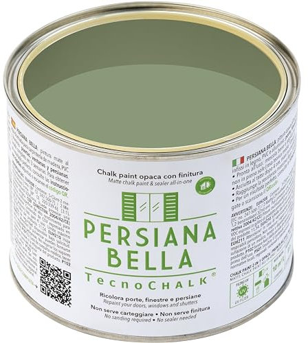 TecnoChalk® Persiana Bella Nuova Chalk Paint Extra Forte - Non Richiede Finitura – Ricolora Senza Carteggiare Persiane, Finestre, Porte e Infissi - Interno/Esterno - Verde Salvia RAL 6021 (500 ml)