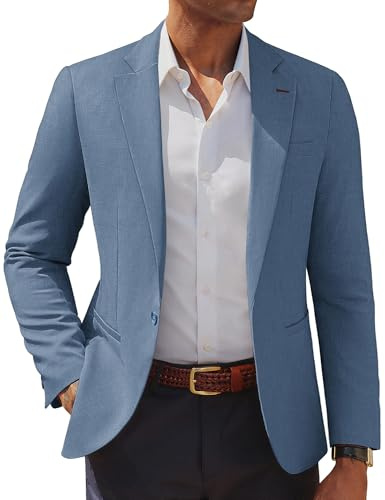 PJ PAUL JONES Men's One Button Blazer Notch Lapel Lightweight Sport Coats Casual Business Suit Jacket Blue