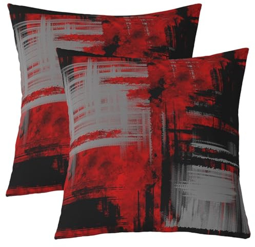 Homemissing Kinder Rot Grau Schwarz Kissenbezüge 40x40cm Abstrakt Kissenhülle für Jungen Mädchen Teens Schlafzimmer Dekor Geometrische Kissenbezug Weiche Frauen Männer Modern