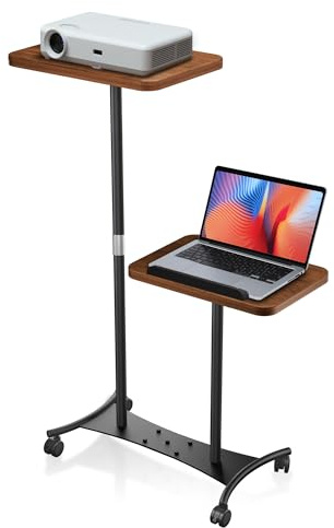 YUMFUN 2 Ablagen Projektorständer, mobiler Laptopwagen auf Rädern, Projektorständer, verstellbare Höhe 50,8 bis 139,9 cm, Überbetttisch mit 5 feststellbaren Rollen, rollbarer Laptop-Bodenständer für