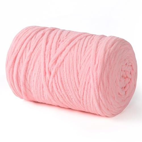 NOTIONSLAND Chenille Wolle zum häkeln, 1 Knäuel 300 g, Rosa | Dicke Flauschige Weich Chenille Garn, Perfekt zum Weben von Schals, Mützen, Decken, Zierkissen