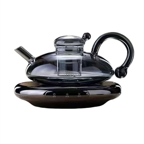 Glass Teapot Set with Electric Warmer, 700ml Borosilicate Glass Teapot & 2 Cups, Detachable Infuser, Drip-Free Spout, Anti-Scald Handle, Complete Tea Brewing Kit (Transparent/Grey)