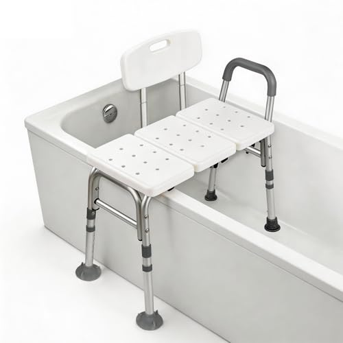 Transferbank für Badewanne, 56-66 cm Höhenverstellbarer Duschstuhl mit Gepolsterten Armlehnen, Rutschfester Badesitz mit Saugnäpfen, Belastbar bis 160 kg