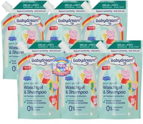 Extra Sensitiv Waschgel & Shampoo Nachfüllbeutel 500 ml x 6 | Mildes Dusch- & Haarwaschgel für empfindliche Haut | Flüssige Pflege im Vorratspack