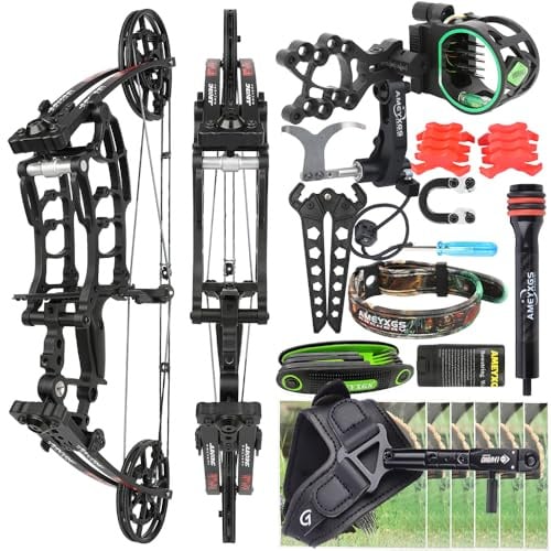 HNZMDY Dual-Use Compoundbogen Set für Pfeile & Stahlkugeln 40-65 LBS Einstellbar,Kurzachsiger Jagd-Compoundbogen Komplettset mit Zubehör für Bogenschießen Jagd & Zielschießübungen