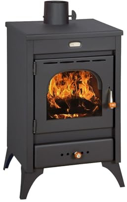 Prity K1 R - Estufa de leña con salida trasera, 9,5 kW, certificado CE, estufa de leña independiente, cumple con la norma EN 13240