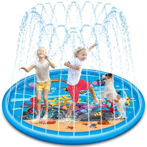 NXPZ 170cm Splash Pad, Alfombra de Juego de Agua, Juguete Acuático de Verano, Juego de Agua de Aspersión al Aire Libre para Niños y Mascotas, para Actividades al Aire Libre, Fiestas en la Playa