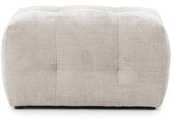 Moderner Polsterhocker mit raffinierten Steppungen und Wellenunterfederung, B87/T68/H46 cm, zu passendem Sofa, angenehm weicher, strapazierfähiger Chenille-Bezug in Beige / 21053