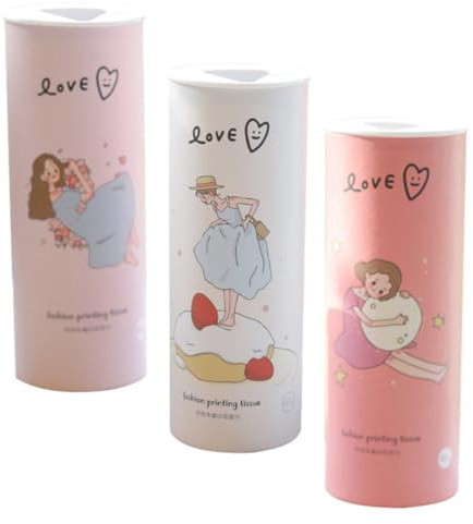 COSMEVIVI 3pcs Car Tissues Tube Printed Cylinder Tissue Roll with Sturdy Structure and Wood Pulp Paper in Car and Office Round Elegant Facial Wipes