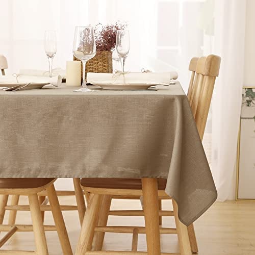 Deconovo Leinenoptik Tischdecke WasserabWeißend Tischwäsche Lotuseffekt Tischtuch, 130x130 cm, Taupe
