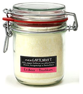 Candle Factory 100% vegane Duftkerze 60 Std. ohne Farbstoffe aus Pflanzlichen Stearin meinGartenduft Duft: Erdbeer-Basilikum