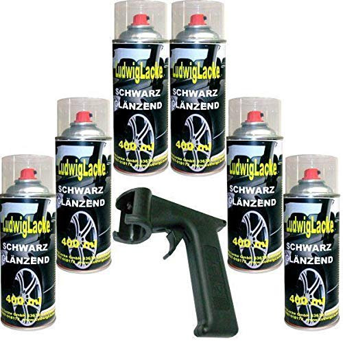 Lot de 6 x 400 ml bombes de peinture - noir brillant - Avec poignée pistolet