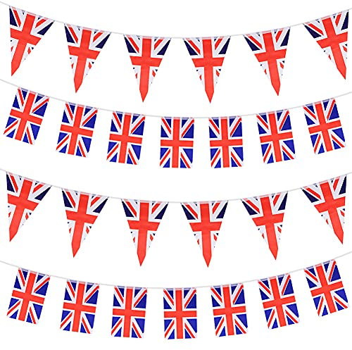 2 Pack Union Jack Flags Bunting,UK Britain Rectangular and Triangle Flags Bunting Banner,Total 60 Pcs 65ft England Flag String Indoor Outdoor Banner for National Day Parades Royal Party Decorations