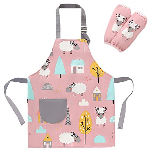 SUNNEKO Kochschürze Kinder Schürzen Kind mit Tasche Wasserdicht Jungen Mädchen Verstellbare Küchenschürze Basteln Bemalen Backen Kochen Malschürze Kunstkittel Arbeitsschürze Painting Bastelschürze