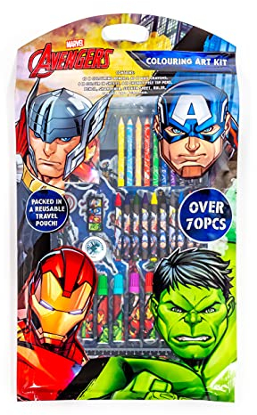 Avengers - Marvel Avengers Colouring Art Kit - Arts and Craft Kits for Kids - Reusable Travel Pouch, Colouring in Sheets, Range of Stationery Supplies, Avengers Stickers and Memo Pad - Gifts for Him