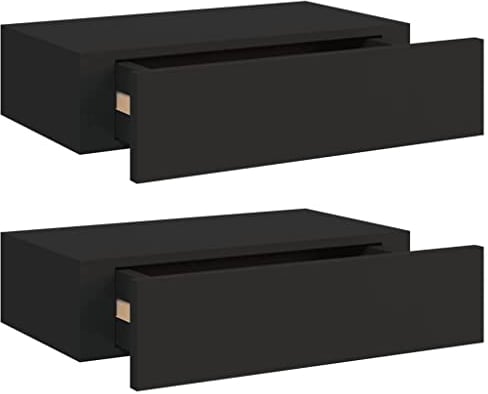 vidaXL 2X Wand Schubladenregal Wandschublade Schweberegal Hängeregal Wandschrank Wandboard Wandregal mit Schublade Schwarz 40x23,5x10cm MDF
