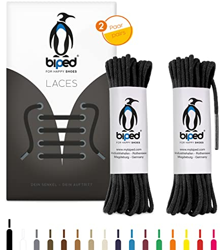 biped LACES 2 paia di lacci rotondi in cotone ¿ 2 mm sottili - lacci rotondi premium per scarpe e stivali in pelle - resistenti agli strappi e lavabili - made in EU z2900(nero,120 cm)