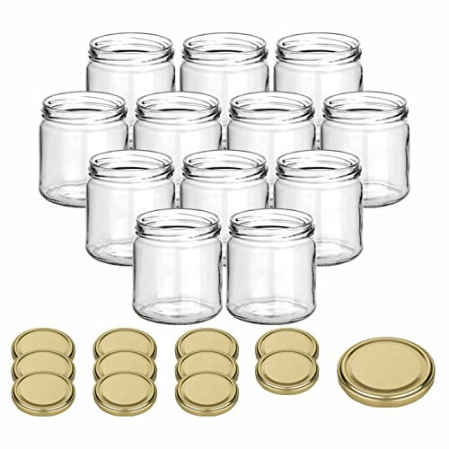 gouveo 12er Set Marmeladengläser 500g Honig mit Schraubdeckel goldfarben - Vorratsgläser mit Schraubverschluß TO82 - Leere Einmachgläser, Schraubgläser (HGTO500G)