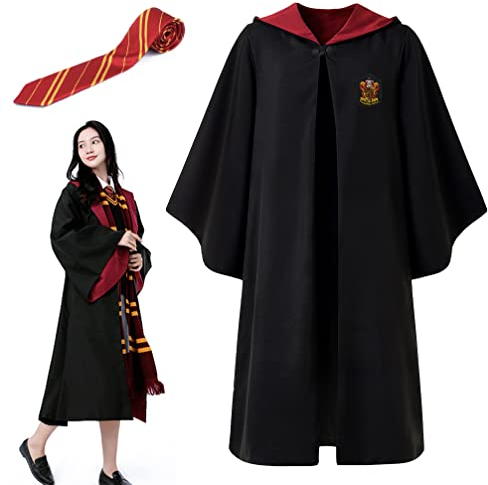 Magier Robe,Magier Uniform,mit Umhang und Krawatte,für Karneval,Halloween,Harry Potter cosplay kostüm (M, rot)
