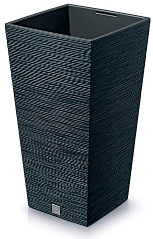 Macetero color antracita, con depósito, colección FURU, de 26,5 x 26,5 x 50 cm, capacidad de 11 L.