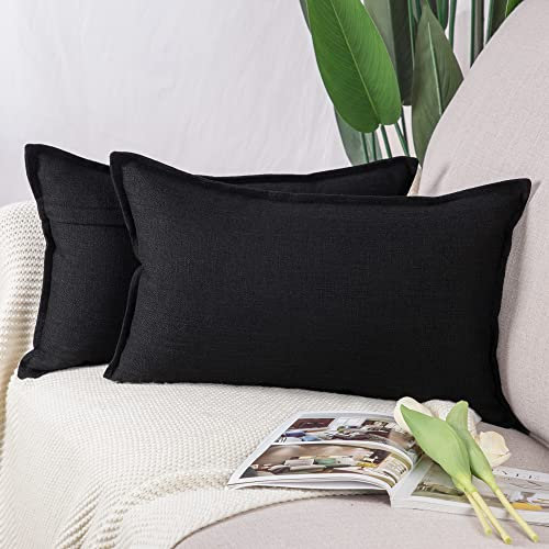 Madizz 2er Set Polyester- Leinen Kissenbezügen Weiche dekorative Kissenbezüge für Sofa Schlafzimmer Kissenhülle Schwarz 40x60 cm Rechteckig