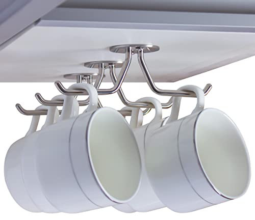 simpletome Mug Hooks Under Cabinet Coffee Cup Organizer Ceiling Storage Hanger for Office Cafe Bar Kitchen Utensils (3Pack, SUS304 Stainless Steel)