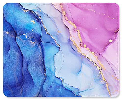ITNRSIIET Mouse Pad with Stitched Edges, Premium-Textured Mouse Mat Pad, Non-Slip Rubber Base Mousepad for Gaming Laptop Computer & PC 260×210×3mm,Blue Purple Marble Art