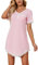 Yukiuiny Chemises de Nuit Femme Coton Dentelle Nuisette Robe de Nuit Courte T Shirt de Nuit Pyjama Casual Col V Sexy Maternité Allaitement Top Confortable Rose*Manche Courte XL