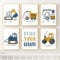 CPGG 6 Stück Kran Bagger Traktor Cartoon Wandkunst Leinwand Malerei Nordische Poster und Drucke Wandbilder für Baby Kinderzimmer Dekor-40 * 50cm (Ungerahmt)
